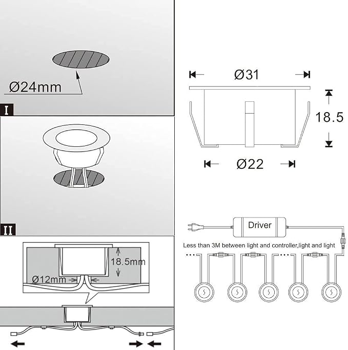 Low Voltage LED Deck Light, 30pcs Φ1.22 Recessed Warm White | IP67 Waterproof Outdoor, 0.6W per Light, for Garden Yard Pathway Patio Step Stairs Decor