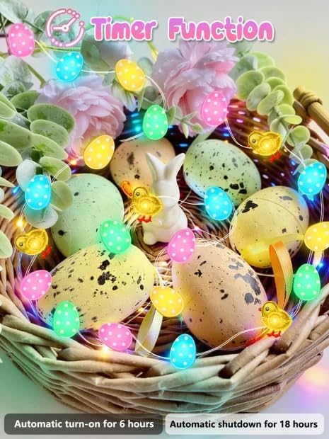 Easter Fairy Lights Battery Operated, 10FT 30 LED Chicken Egg String Lights | Remote Control, 8 Modes, Timer, Adjustable brightness, Waterproof Lights for Indoor Outdoor Classroom Christmas Decor