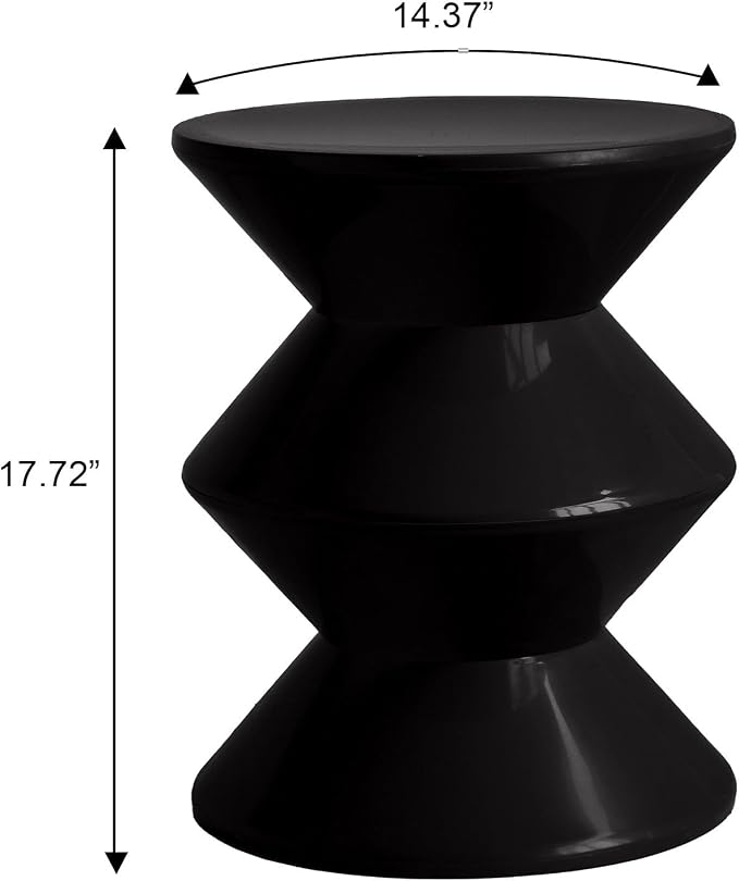 LeisureMod Aura Collection Modern Round Side Table - Black ABS Plastic Double-Hourglass Pedestal - No Assembly Weatherproof Accent Furniture for Living Room, Patio & Outdoor Decor