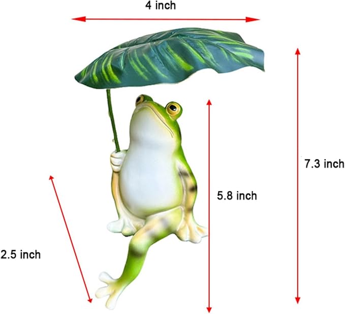 OwMell Umbrella Frog Statue for Garden, Green Frog Figurine, Outdoor Decor | This creative frog ornament brings a lot of vigour to your yard or garden. Garden Decoration Resin Sculpture 6 Inches Gift