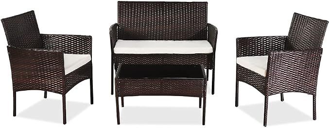 Three Colors Patio Furniture Set Outdoor Living Room Balcony Rattan Furniture Four-Piece-Brown Outdoor Furniture (Color : B) (B)