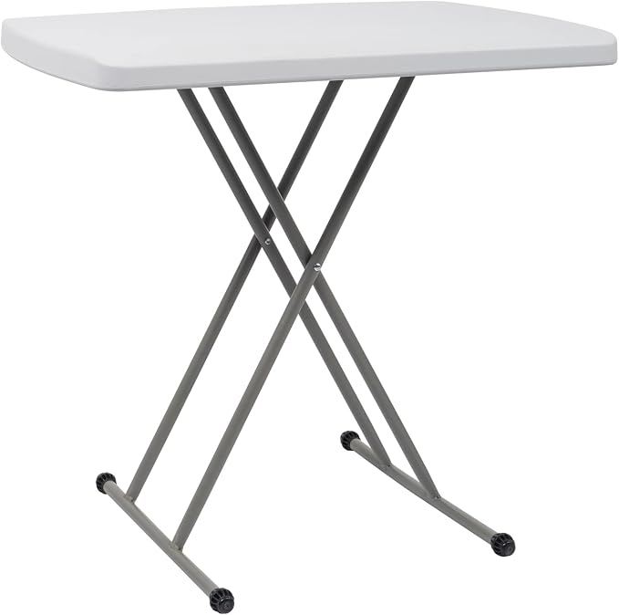 Outvita Folding Table, Indoor Outdoor Dinner Table with X Legs and Hard Plastics Tabletop 13" to 28" Adjustable Height White
