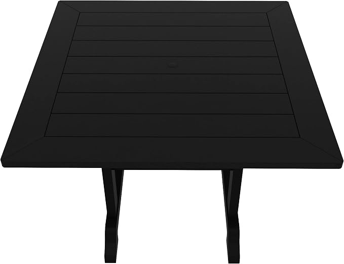 WestinTrends Malibu Outdoor Dining Table, All Weather Poly Lumber Adirondack 43" Trestle Square Patio Table with Umbrella Hole, Black