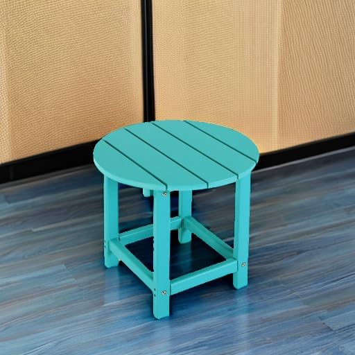 LZRS Adirondack Patio Side Table End Table, Outdoor Coffee Tables for Patio, Backyard,Pool, Indoor Companion, Easy Maintenance & Weather Resistant(Turquoise)