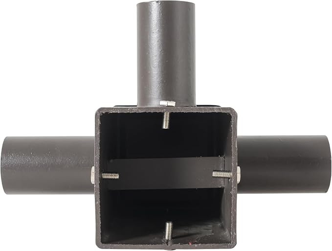 90 Degree Square Horizontal Tenon Adaptor with 3 Arms, Dark Bronze Heavy Duty Steel 4" Square Pole to Tenon, Top Tenon for 2 3/8" Slip Fitter Mount Led Shoebox Light 3 Fixture