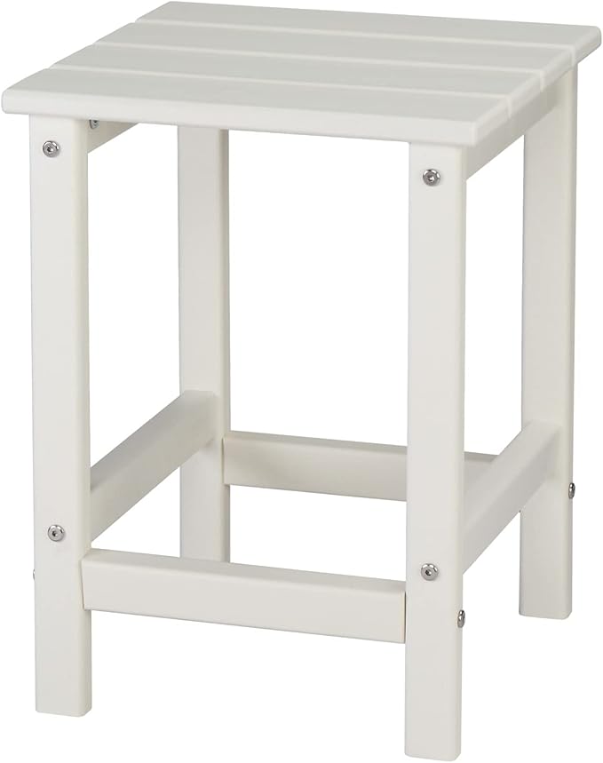 Beach Outdoor Side Table with 2 Layer Storage, Plastic Waterproof and UV Resistant HDPE Adirondack Coffee End Tables, All Weather for Patio, Backyard, Pool, Indoor Use (Square, White)