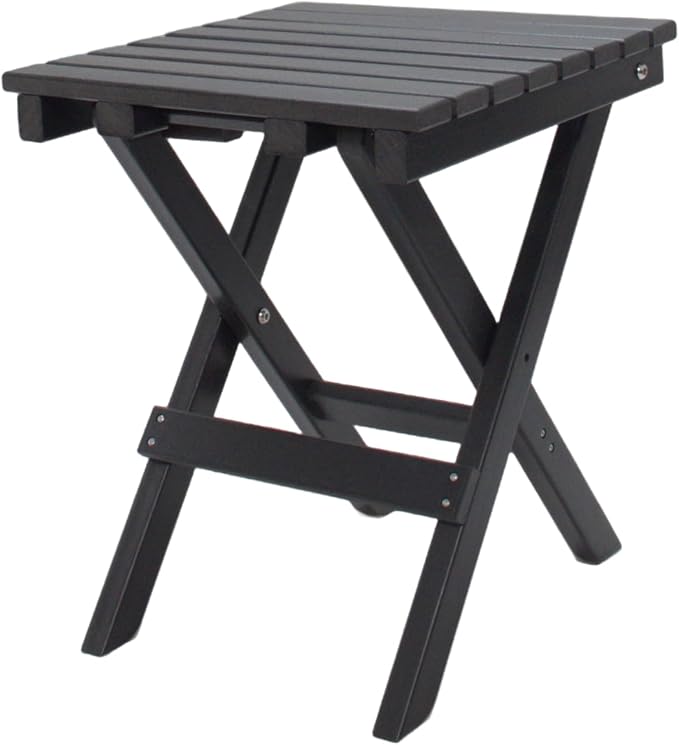 Outdoor Side Table Patio HDPE Small Outside Plastic Folding End Tables for Porch, Patio, Adirondack, Pool, Indoor, Deck, Balcony, Coffee, Black