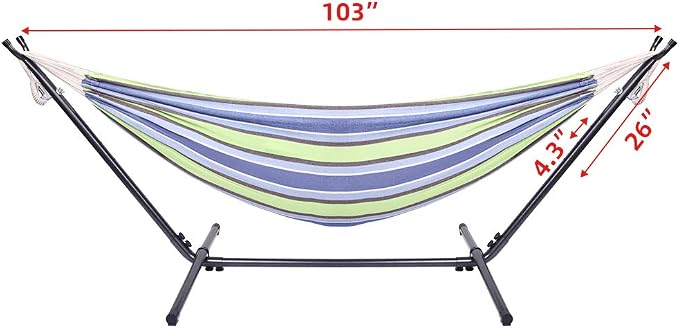Hammock with Stand, Hammock Stand 600 lbs Capacity Portable Outdoor Hammock stand - Inhouse, Outdoor, Camping, Hammock Stand Set fits apartment patio,Cotton Hammock with Stand for Outside