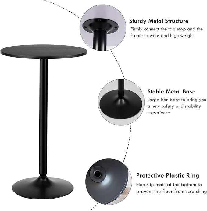 ERGOMASTER Two-in-one Adjustable Height Bar Tables, 24-inch Round Cocktail Table with Sturdy Metal Base, 40"/22" Two Convertible Height High Top Pub Table for Home Bar, Restaurant Bistro (2, Black)