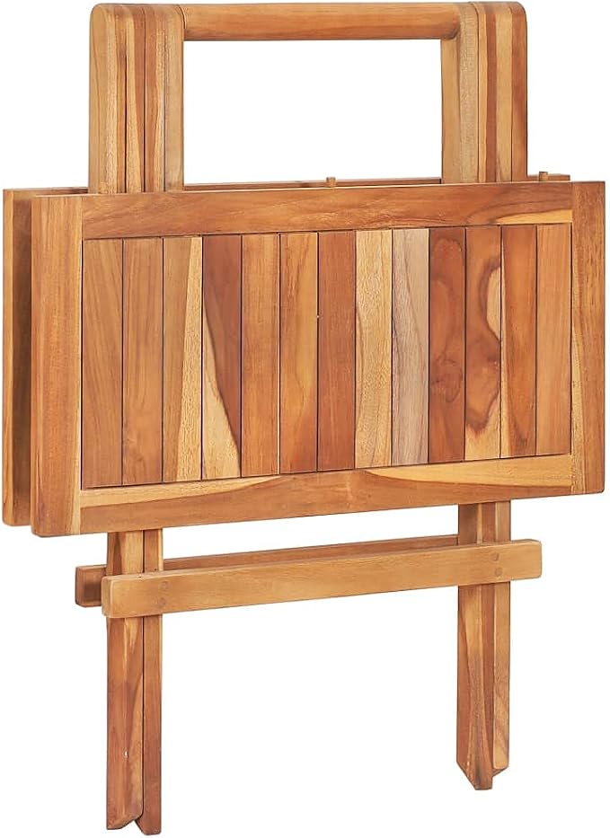 Folding Bistro Table 23.6"x23.6"x25.6" Solid Teak Wood, Outdoor Poolside Garden Lawn Bistro Portable Leisure Standing Side Table