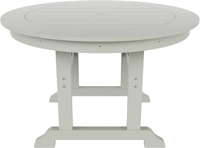 WestinTrends Malibu Patio Dining Table, All Weather Poly Lumber Adirondack 47" Trestle Round Outdoor Table with Umbrella Hole, Sand