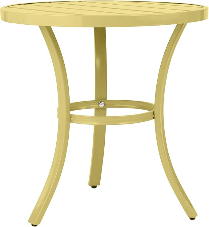 19.9" Metal Outdoor Round Side Table, Patio Side Table End Table for Porch Backyard Balcony Outside (Light Yellow)
