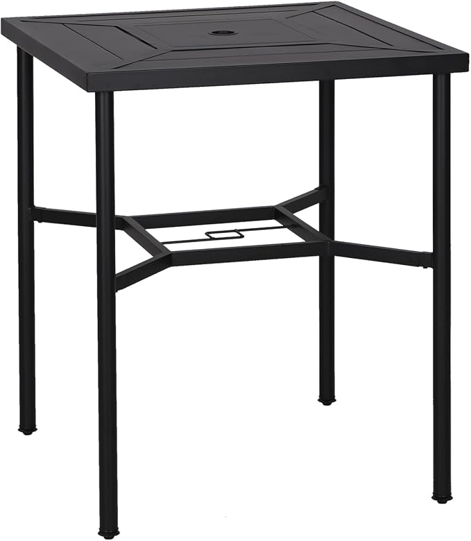 PHI VILLA Outdoor Bar Table 38" Height Patio Metal Bistro Dining Table Square with Umbrella Hole for Lawn Garden Backyard