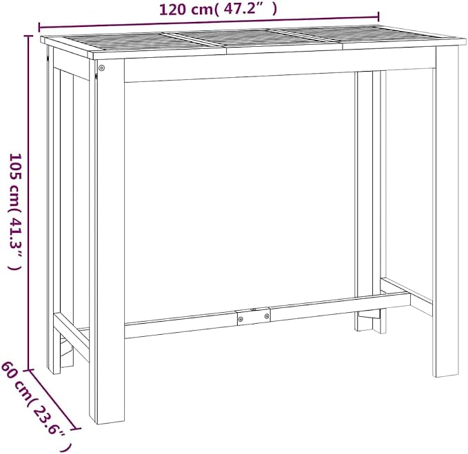 vidaXL Garden Bar Table Natural Wood Solid Acacia Wood 47.2x23.6x41.3 in
