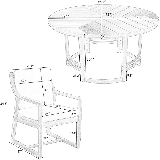 WILLIAMSPACE 5-Piece Acacia Wood Round Outdoor Patio Dining Set with 4 Chair, Brown