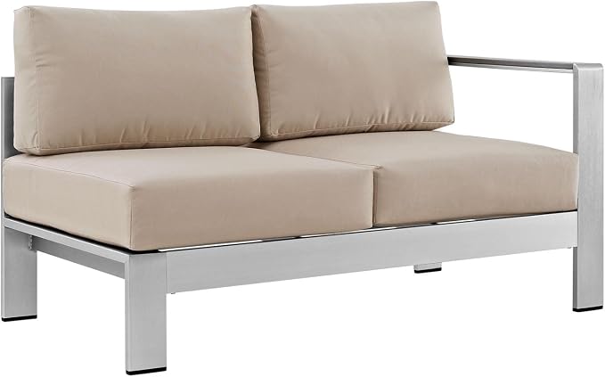 Modway Shore 6-Piece Aluminum Outdoor Patio Sectional Sofa Set in Silver Beige