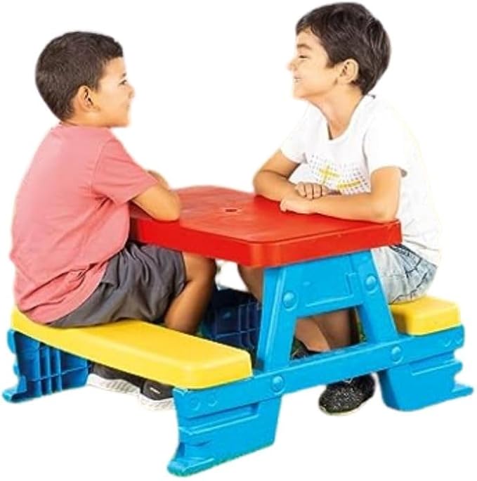 DOLU : Big Plastic Picnic Table for 4 - Blue, Red, Yellow - Indoor & Outdoor Use, 44lb Capacity, 44x77x71, Designed for Toddlers & Kids Ages 2+