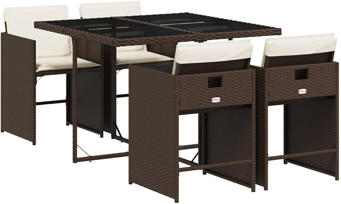 5 Piece Patio Dining Set with Cushions Brown PE Rattan Outdoor Furniture Set for Garden Balcony Backyard