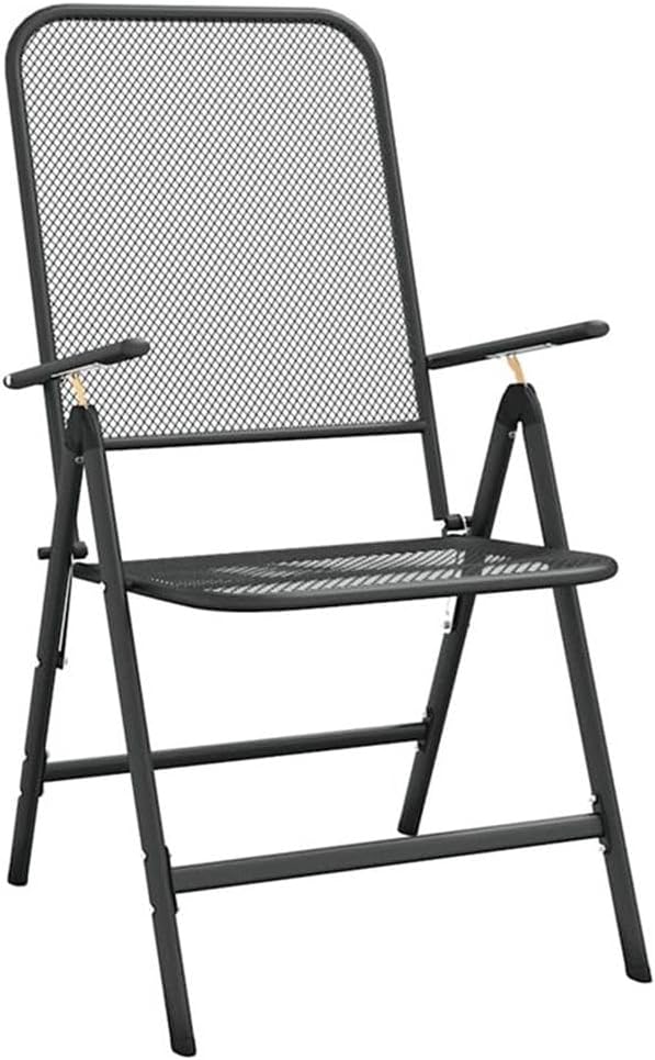BOWERY HILL Contemporary 5-Piece Patio Dining Set, Anthracite and Gray Finish, Foldable Metal Chairs with Adjustable Backrests, Round Table, Weather-Resistant Design for Outdoor Garden or Terrace Use