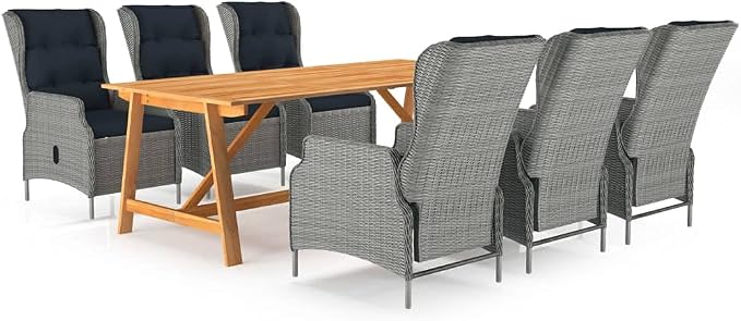 7 Piece Patio Dining Set,Outdoor Bar Table,Patio Bar Set,Modern Outdoor Furniture,Dining Bench with Back,Bistro Set,for Patio Deck Garden,Backyard & Lawn,Light Gray