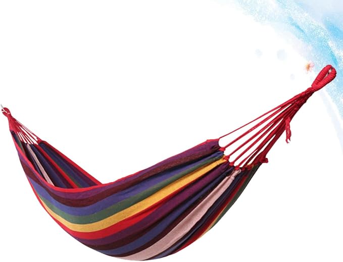 Generic Outdoor Canvas Swing Hammock 200x80cm Rainbow Color Thickened Fabric Hanging Chair for Camping Garden Patio Backyard
