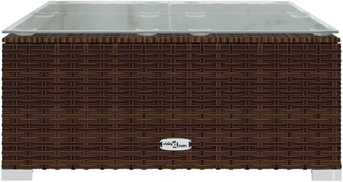 Square Garden Coffee Table 23.6x23.6x11.8 in Brown PE Rattan & Tempered Glass Top Modern Outdoor Side Table Lightweight Patio Accent for Balcony Living Room and Sunroom
