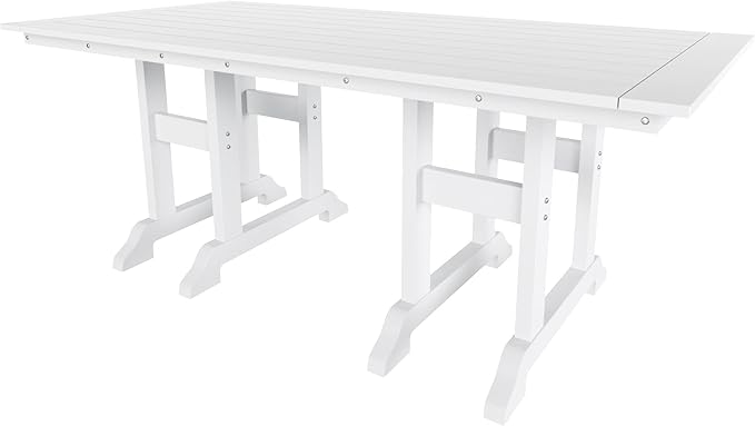 WO Home Furniture Adirondack Patio Dining Chair Table Bench Set of 6 PCS Rectangle Dinner Table Dining Arm-Chairs (White)