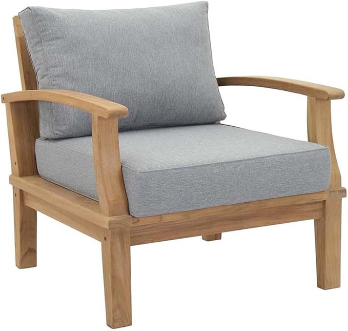 Modway EEI-1475-NAT-GRY-SET Marina Premium Grade A Teak Wood 3-Piece Outdoor Patio Furniture Set, Natural Gray