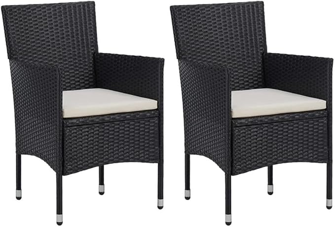 Afuera Living 3-Piece Synthetic Poly Rattan Patio Dining Set, Black and Brown Finish, Weather-Resistant Acacia Wood, Cushioned Seats, Contemporary Design, 31.5 x 31.5 x 29.5 in, Garden or Terrace Use