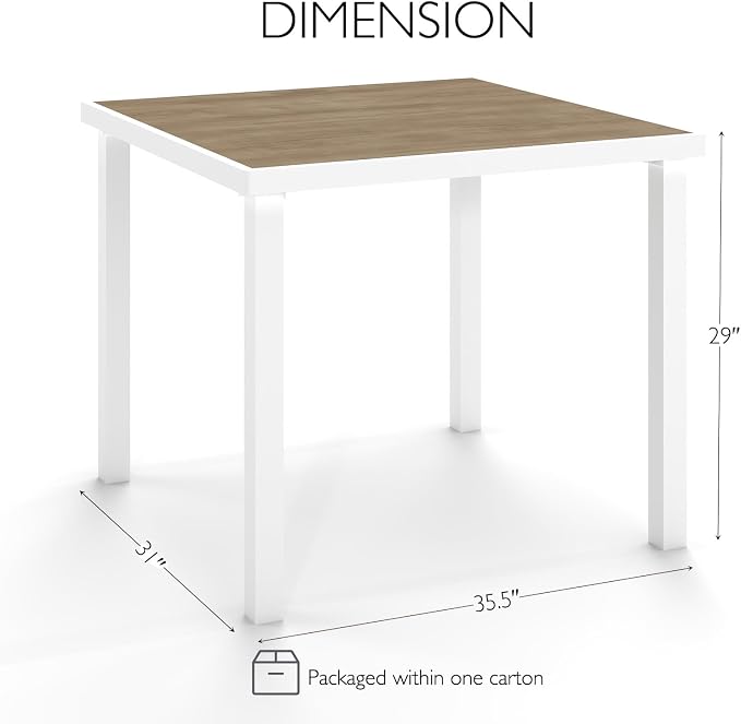 Aluminum Outdoor Anti-Corrosion Wood-Plastic Dining Table -All-Weather Exposed Square Table Waterproof and Rust-Proof Courtyard-Style Coffee Table Garden/Balcony/Poolside, White 1 Pcs