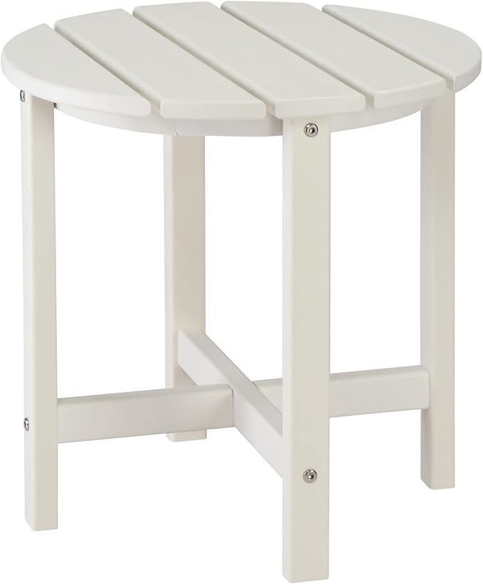 18" HDPE Adirondack Weather Resistant Square Side Table for Patio, Backyard, Pool, Indoor, Beach Use, Easy Maintenance (Round, White)