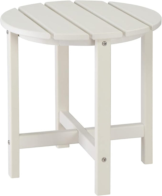 18" HDPE Adirondack Weather Resistant Square Side Table for Patio, Backyard, Pool, Indoor, Beach Use, Easy Maintenance (Round, White)