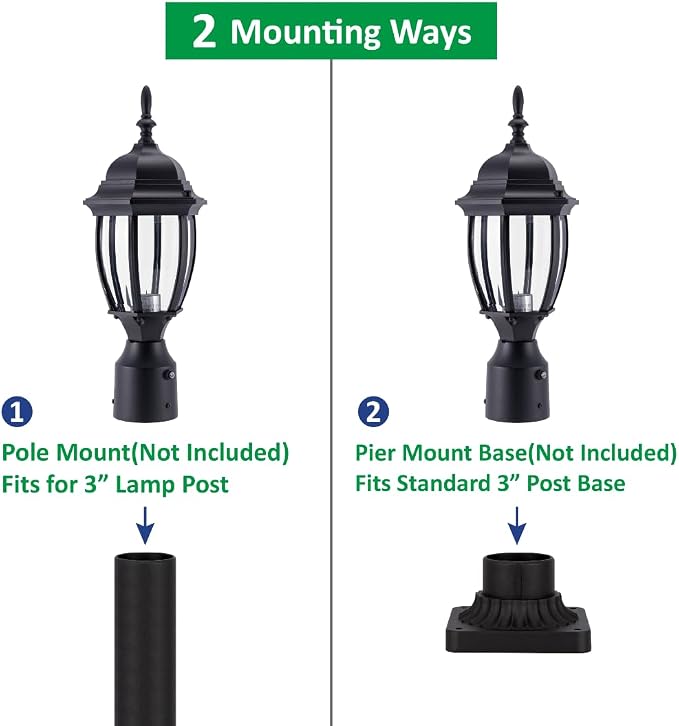 Outdoor Post Light Dusk to Dawn, Rustproof Aluminum, Black | Exterior Lamp Post Light Fixture for Garden, Yard, Pathway, Waterproof, Glass, E26 Base, Max 60W