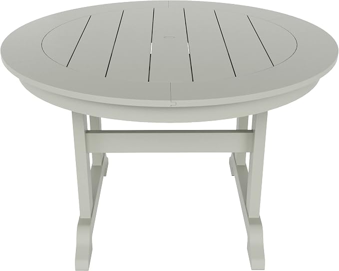 WestinTrends Malibu Patio Dining Table, All Weather Poly Lumber Adirondack 47" Trestle Round Outdoor Table with Umbrella Hole, Sand