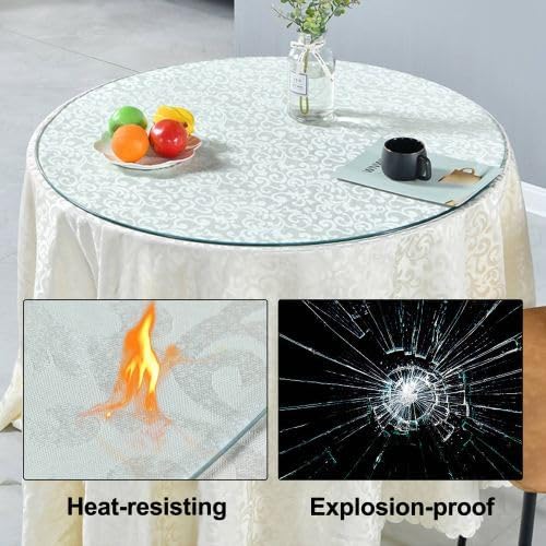 36 Inch Round Tempered Glass Table Top, 0.35 Inch Thick Clear Circular Tabletop with 6 Anti-Slip Rubber Rings, Replacement for Dining & Kitchen and Patio Table