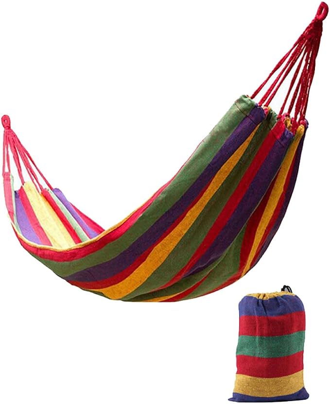 Double Thickened Canvas Swing Hammock with Two Binding Ropes and Carry Bag Lightweight Outdoor Camping Sleeping Bed for Two Red Fashion Canvas Hammock for Travel and Backyard