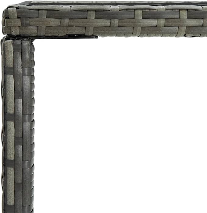 Outdoor Bar Table Grey 27.6 x 27.6 x 43.3 in Square Patio Cocktail Table PE Rattan & Tempered Glass Modern Bistro Table for Balcony Garden Porch Backyard