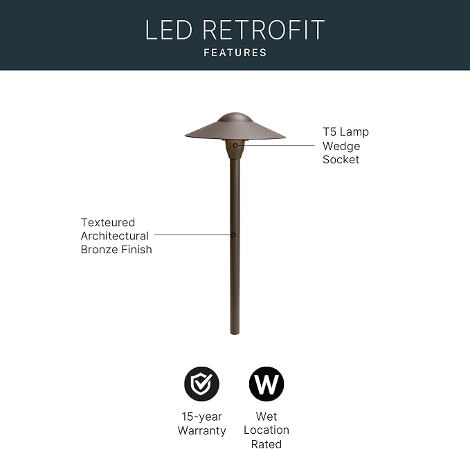 Kichler 8" Outdoor LED Path Light in Textured Architectural Bronze , 12V Adjustable Exterior Dome Light, (8.25" W x 21" H), 15310AZT