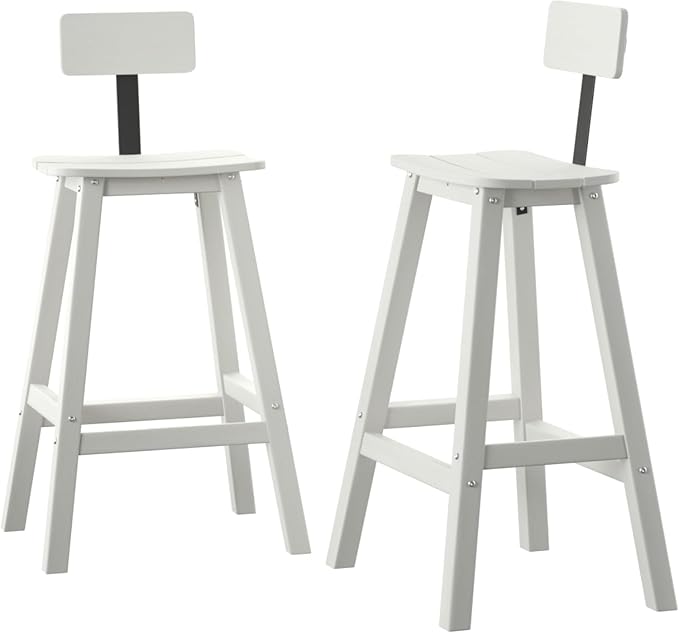 Bar Height Chairs Set of 2, HDPE Bar Height Outdoor Chairs, Weather Resistance Tall Adirondack Chairs Set of 2, Cafes, Swimming Areas, Patio, Garden and Kitchen Island, White