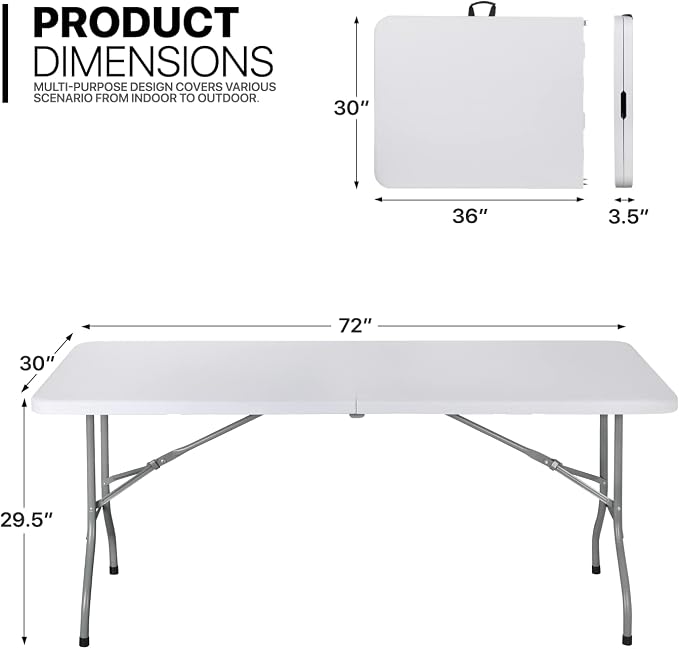 Magshion Portable Table Chair Set, 6Ft Plastic Dining Tables Fold in Half Indoor Outdoor Desk and Portable Stackable Commercial Seat Chair 10pcs for Events Wedding Party