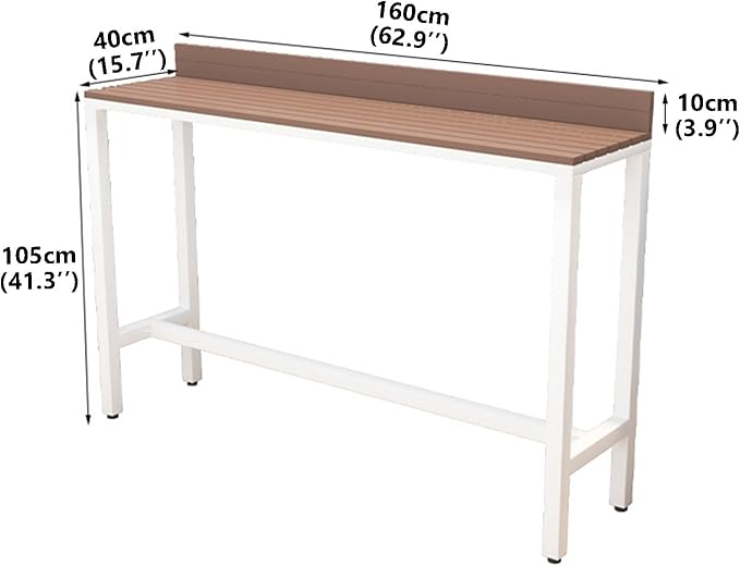 Outdoor Bar Table, Patio Pub Height Table with Anti-Fall Baffle, All-Weather Bar Height Counter Table, Narrow Dining Table for Hot Tub, Garden & Backyard(Color:White+Wood,Size:L-62.9in)