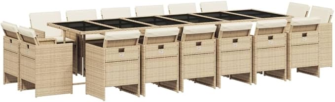 17-Piece Patio Dining Set with Cushions Beige Poly Rattan Outdoor Furniture Set for Garden Backyard Balcony Porch