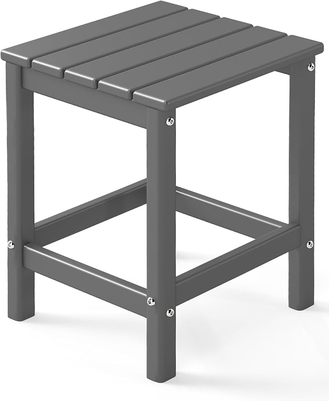 GREENVINES Adirondack-Outdoor-Side-Table | HDPE Plastic | Single-Tier | 14 x 13 in | Weatherproof | Gray | End Tables | for Patio Porch Backyard Indoor