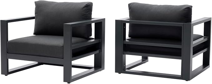 Patio Furniture Armchairs 2 PCS Set Outdoor Aluminum Sofa Set of 2 All Weather Conversation Set Club Chairs with Dark Grey Cushions