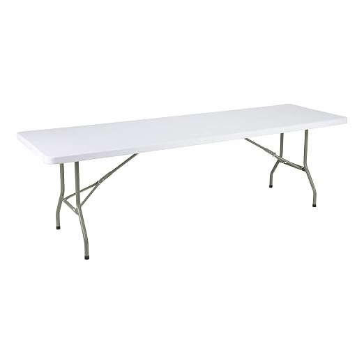 Norwood Commercial Furniture 8' Indoor/Outdoor Folding Training Table, Rectangular Blow-Molded Plastic Folding Training and Event Table, White