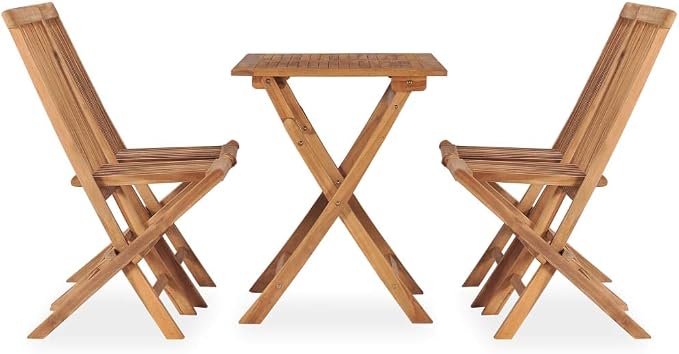 5 Piece Folding Patio Dining Set Solid Teak Wood Outdoor Table and Chairs for Garden Deck Space Saving Furniture Weather Resistant Easy Assembly