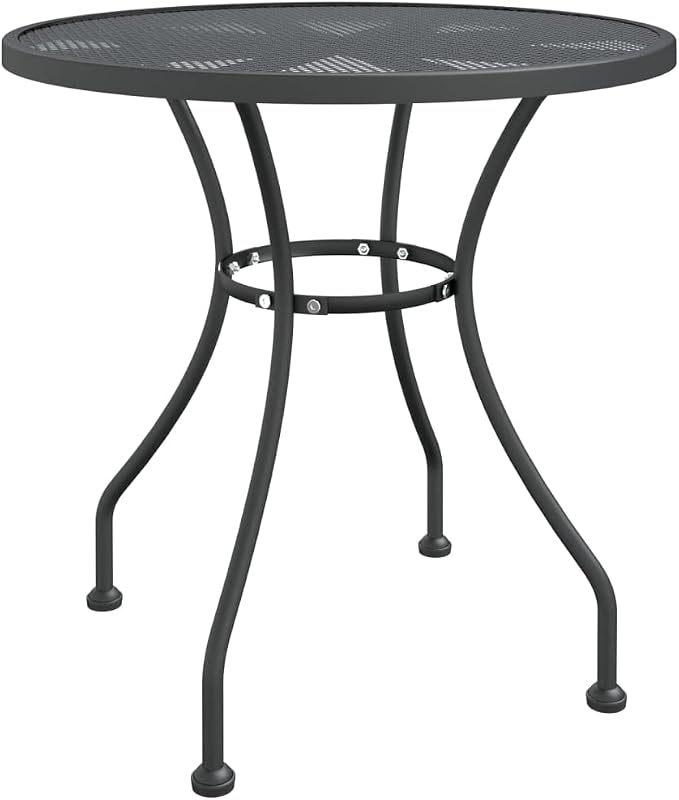 Modern Round Outdoor Garden Table, 31.5 Inch Anthracite Metal Mesh Patio Dining Table, Sturdy Iron Bistro Table for Backyard, Balcony, Deck, Seats 4