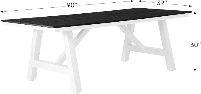 WestinTrends Cape May 90" HDPE Rectangle Outdoor Patio Dining Table with Umbrella Hole and Metal Frame, Weathered Wood