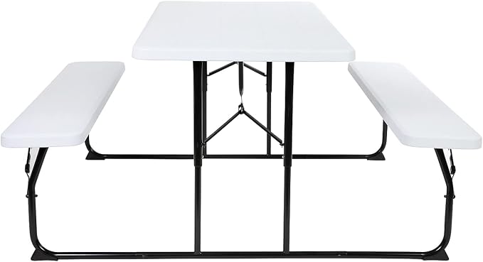 Flash Furniture Insta-Fold Picnic Table - White Wood Grain Folding Picnic Table Bench Set for Adults - 4.5 Foot Folding Table