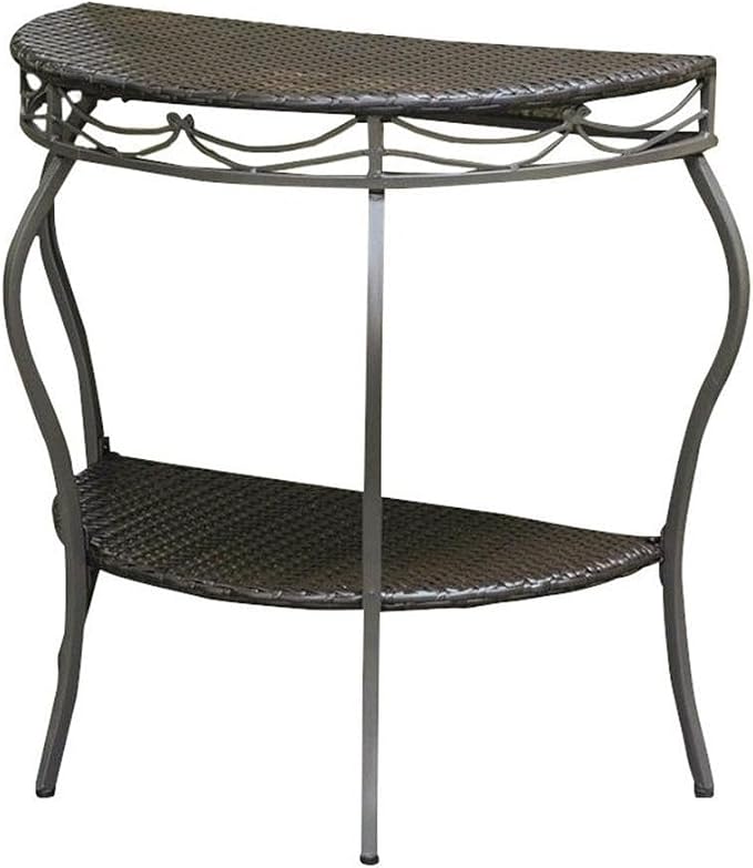 International Caravan Valencia Resin Wicker/Steel Two Tier Half Moon Wall Table